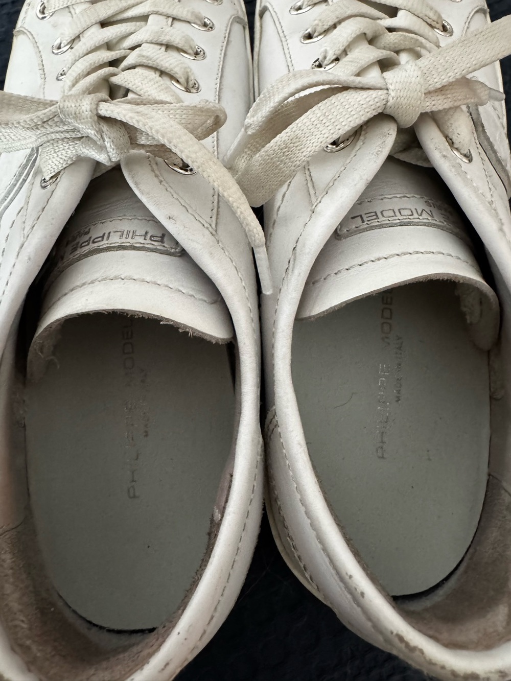 Philippe Model White Leather Low-Top Sneakers with Lace-Up Design